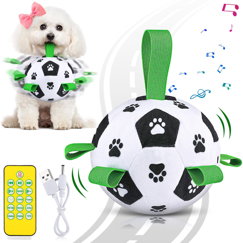 QDAN Interactive Dog Toys for Boredom, Dog Soccer Ball with Straps, Active Rolling Bouncing Ball for Dogs, Moving Dog Toy Jumping Chasing Music Record for Small Medium Large Pet Black+Green - BeesActive Australia