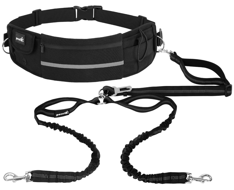 Pecute Hands Free Dog Leash 2 Dogs, Waist Belt Fanny Pack with Soft Padded, Dual Dog Leash with Pouch, 3 Padded Handles, Durable Bungee, Black Waist Dog Leash for Running Walking Hiking Jogging Biking Black-new - BeesActive Australia