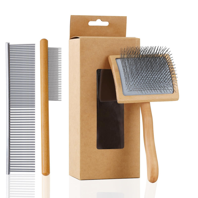 Ergonomic Slicker Brush for Long-Haired Dogs - Wooden Handle, Long Pins for Grooming Goldendoodles - BeesActive Australia