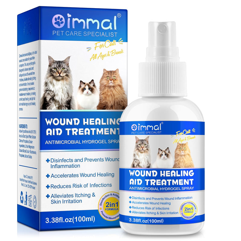 Cat Wound Care Spray - Wound Healing Aid Treatment for Cats Helps with Skin Repair for Wounds, Cats Irritated Skin & Itchy Skin Relief | Cats Supplement | Gentle Wound Care Spray - 3.38 Fl.oz / 100ml 3.38 fl oz - PawsPlanet Australia