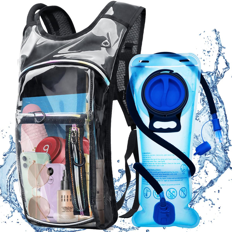 Hydration Backpack, Water Backpack with 2L Hydration Bladder, Rave Backpack Hydration Pack, Festival Essential for Raves, Hiking, Cycling, Climbing, Running, Outdoor, Camping and More Clear