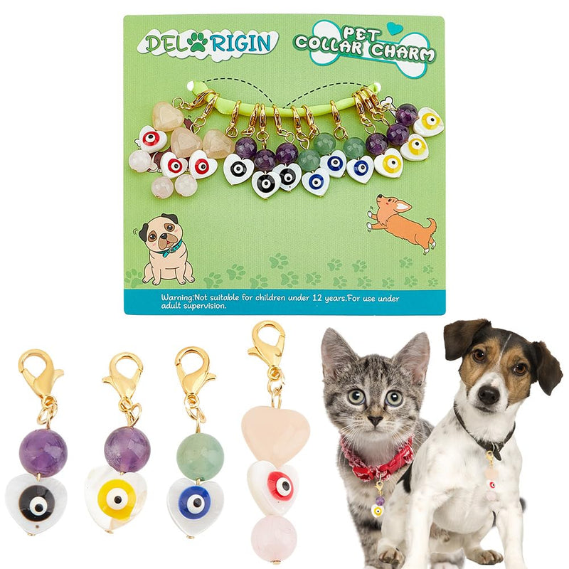DELORIGINl 12pcs Evil Eye Pet Collar Charms Pendants Heart Shaped Round Evil Eye Gemstone Collar Charms Cat Dog Collar Pendant Decorative Keychain Versatile for Pet Collar Bracelet - BeesActive Australia