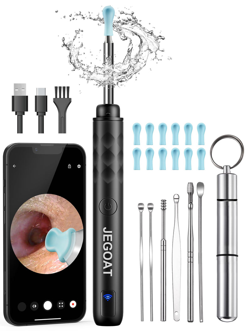 Ear Wax Removal, Ear Wax Removal Tool Camera with 1296P HD Camera and 6 LED Lights, Ear Cleaner with 10 Ear Pick, Upgraded Ear Wax Removal Kit for iOS and Android, Black Jet Black - BeesActive Australia