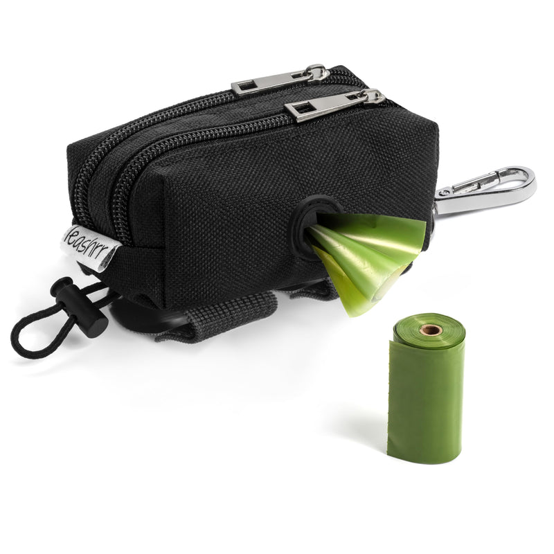 Dog Poop Bag Dispenser and Treat Holder for All Leashes. 2 Waterproof Pouches for Pet Waste Bags and Dog Walking Accessories + 1 Free Roll. Leashrr 2.0 (Black) Black - BeesActive Australia