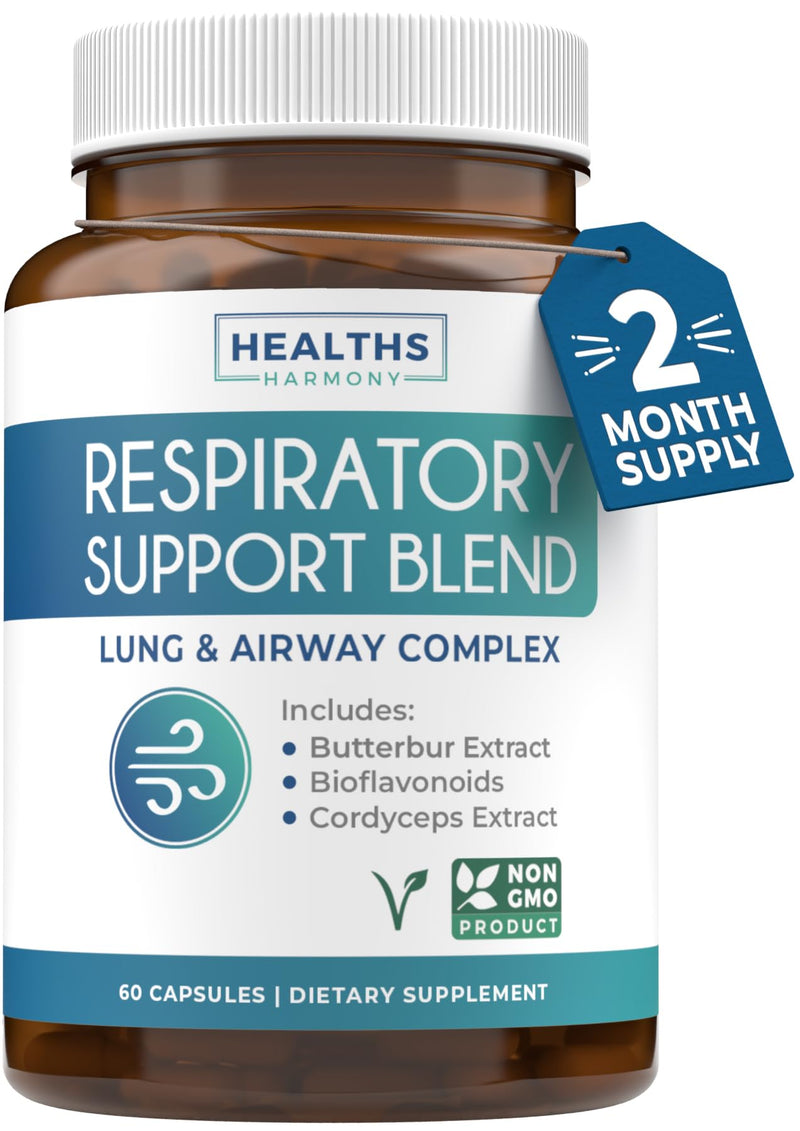 Respiratory Lung Health Supplement Vegan Non-GMO Formula (2 Month Supply) | Invigorating Herbal Lung Support Supplement Helps Support Clear Airways Mucus Removal and Seasonal or Year Round Detox 60 Count (Pack of 1)