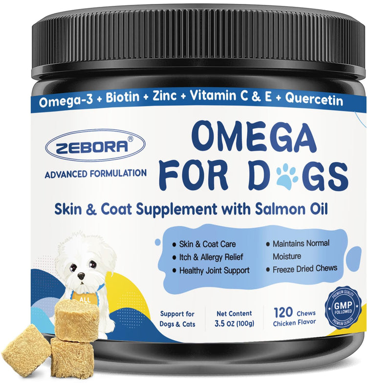 Omega 3 for Dogs with Salmon Oil, Fish Oil for Dogs Skin and Coat Supplement, Dog Allergy Relief, Hot Spot Treatment, Anti Shedding, Hip & Joint Support with EPA & DHA, Biotin, Vitamin E - 40 Servings 120 Chews - BeesActive Australia