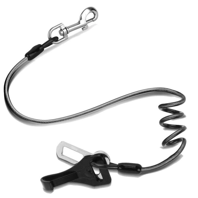 Dog Seat Belt for Car, Chew Proof Dog Leash 2 in 1 Steel Cable with Elastic Bungee Buffer Dog Seatbelt Harness Latch Bar Attachment Heavy Duty Seat Belt for Dogs in Car for Medium Large Dogs Chewer Black 1 Pack - BeesActive Australia