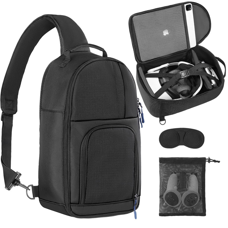 Carrying Case Made for Meta Quest 3/Oculus Quest 2/Vision Pro. Waterproof Travel Sling Bag for VR All-in-One Gaming Headset and Touch Controllers Accessories with DIY Main Compartment and Thicken Pad Black - BeesActive Australia
