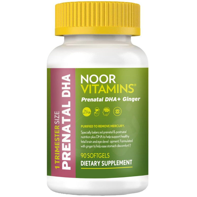 Noor Vitamins Halal Prenatal Vitamins with DHA and Folic Acid, Essential Vitamins, Ginger to Soothe Mom's Stomach, Iron, Softgels, Prenatal Vitamin Before/During/Post Pregnancy (3 Months Supply) 90 Count (Pack of 1)
