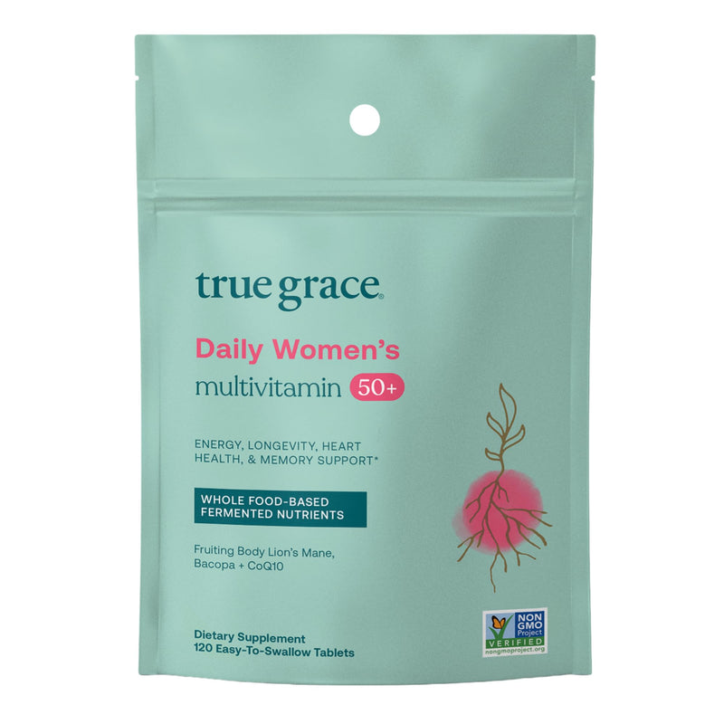 True Grace Daily Women’s Multivitamin 50+ - 120 Easy-to-Swallow Tablets - Immune, Energy, Longevity & Memory Support - Vegan - Gluten, Soy & Iron Free - 60 Servings 60 Day Supply