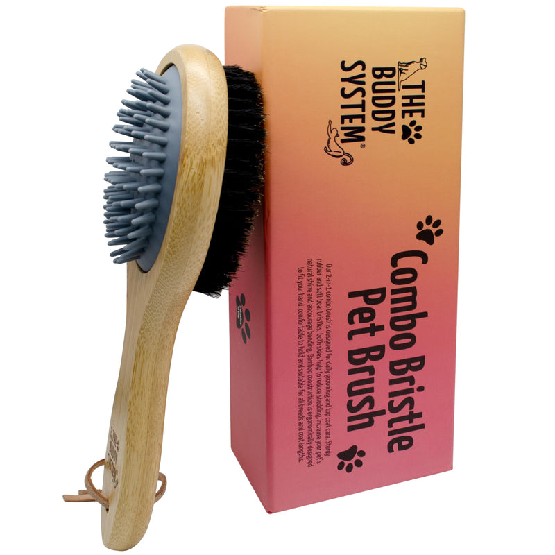 The Buddy System Combo Bristle Pet Brush, 2-in-1 Brush, Durable Rubber Side and Soft Boar Bristle Side - All Pets and Coat Lengths - Top Coat Massage for Cats & Dogs - 1 pack 1-pack Combo Brush - BeesActive Australia