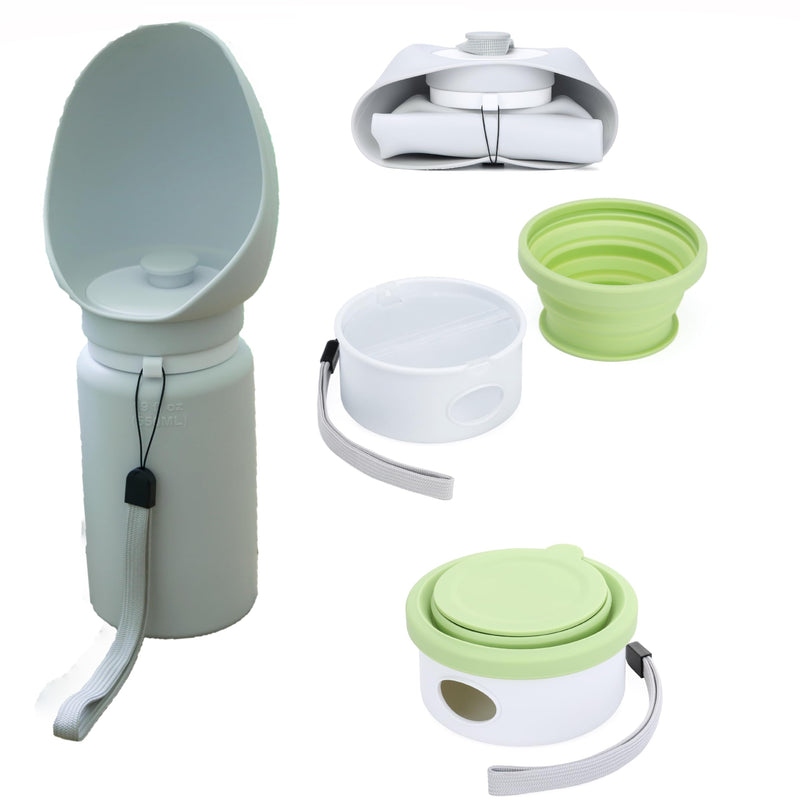 Pet Kit: 550Ml Soft Silicone Collapsible Water Bottle and 3-in-1 Dispenser (dirt bags/kibble container/eating cup) for walking with your pet - BeesActive Australia