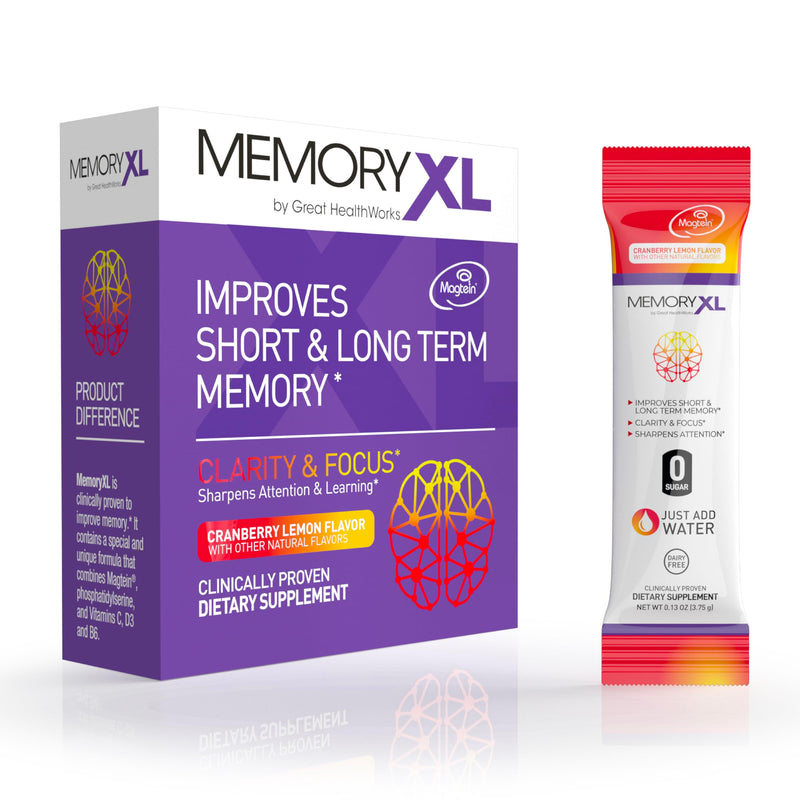 MemoryXL Brain Supplement for Memory & Focus, Cranberry Lemon, 30 Count | Improves Memory Focus Attention Learning & Logic with Magnesium L-Threonate, Magtein® & Vitamin Mix - 0 Sugar, 0 Calories