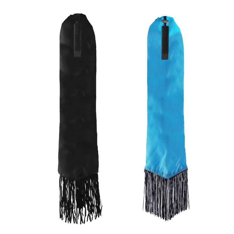 2Pcs Horse Tail Bag with Fringe & Snap, Smooth Lightweight Adjustable Fastener Nylon Horse Tail Bag with Fringe, Easy to Wear and Wrap (Blue,Black)