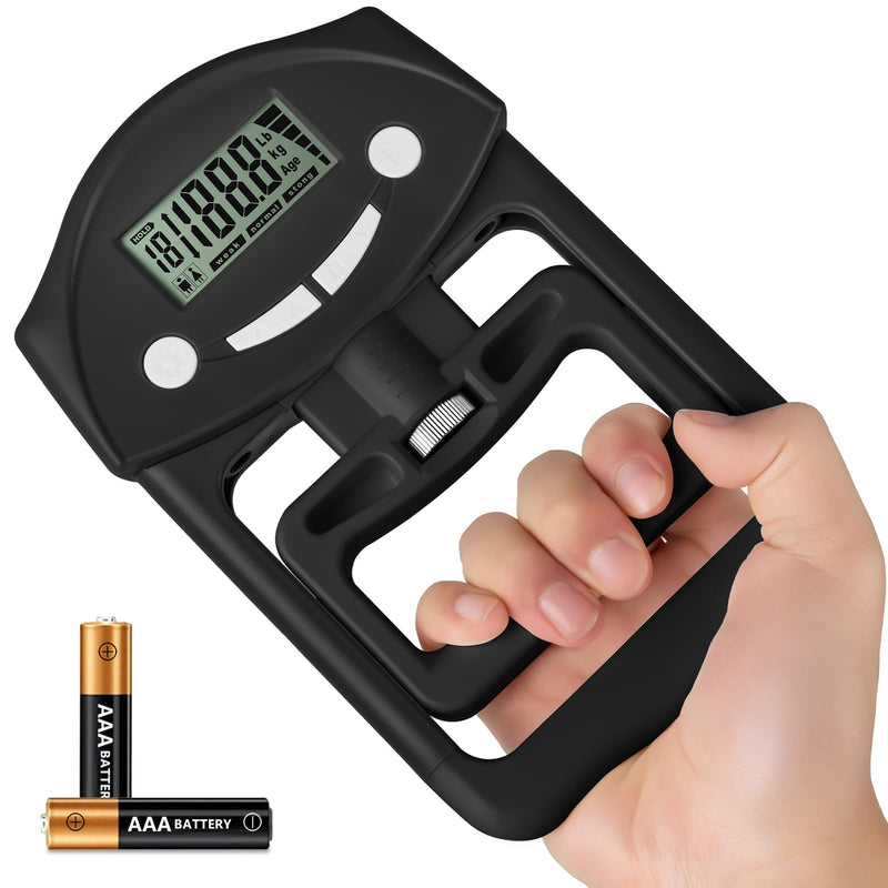Grip Strength Tester, Hand Grip Dynamometer, Electronic Hand Grip Strength Tester Grip Strengthener Hand Exerciser Meter Digital Hand Grip Training Gauge 220 Lbs / 99 Kgs for Sports, School, Office and Home Use Black