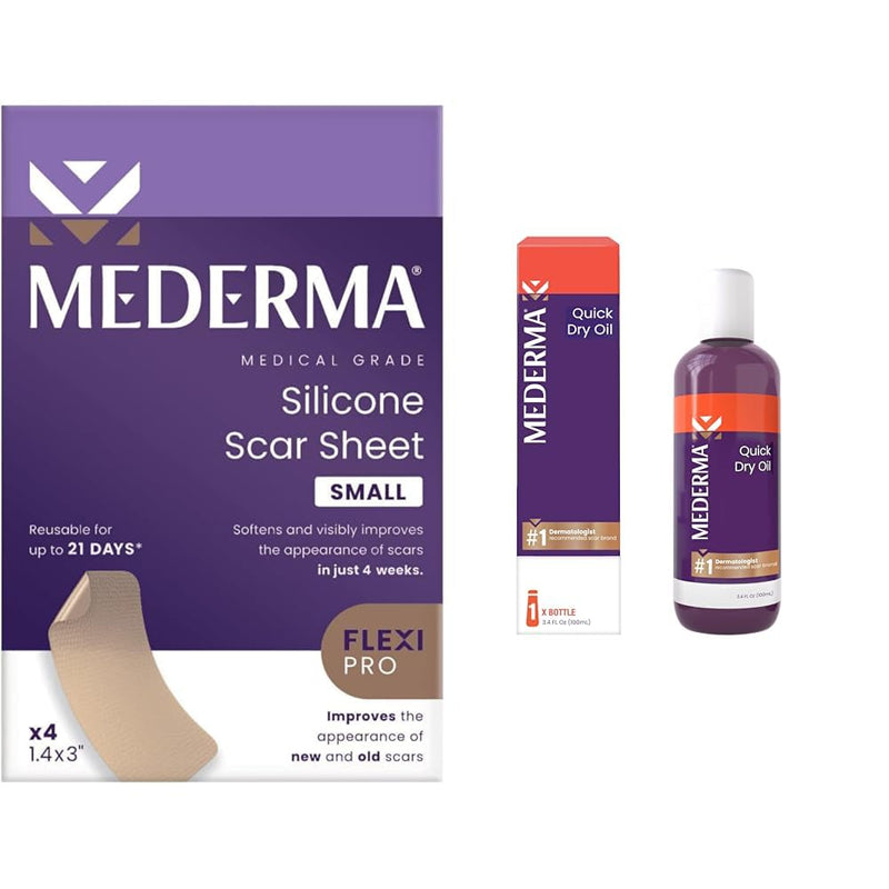 Mederma Scar Sheets and Oil Bundle; Improves Appearance of Scars and Stretch Marks; 4 Reusable Silicone Sheets and 3.4oz Fast Absorbing Botanical Oil - BeesActive Australia