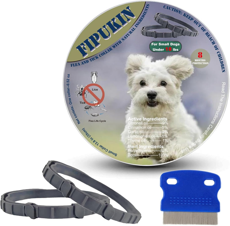 Natural Ingredients Flea Repellent Collar for Small Dogs, Safe and Effective Flea and Tick Repellent, Waterproof, 8 Months Protection per Collar, Free Comb, 13.8 Inches, 2-Pack - BeesActive Australia