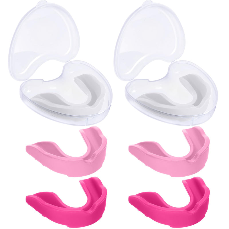 BBTO 6 Pcs Youth Kids Mouth Guard for Sports, Boys Girls Mouth Guard with Case, Mouthguard for Wrestling Boxing Basketball Hockey Football Classic Style White, Red, Pink
