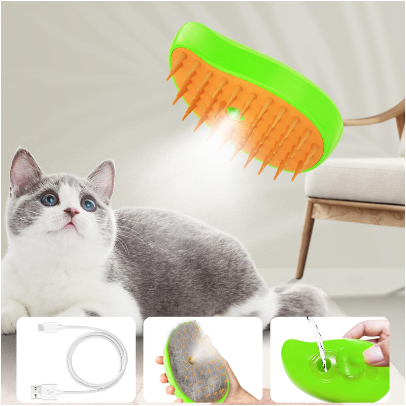 Cat Steam Brush, 3 In1 Steam Cat Brush, Steam Brush for Cats, Steamy Cat Brush, Rechargeable Silicone Steam Pet Brush, Multifunctional Pet Hair Comb for Removing Tangled And Loosse Hair (Green) Green - BeesActive Australia