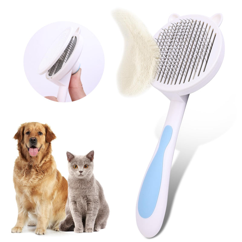 Upgraded Cat Hair Brush for Grooming, Self Cleaning Slicker Brush for Cat, Skin Friendly Pet Brush for Shedding, Pet Grooming for Long and Short Hair Cat, Pet Comb, Blue - BeesActive Australia