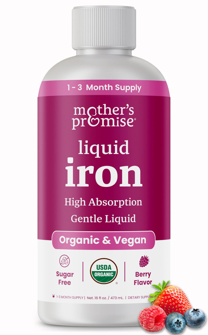 Organic Liquid Iron Supplement for Women, Men & Kids with Vitamin C | Sugar Free Natural Berry Flavor Non Constipating Vegan Ferrochel¬Æ Iron Supplements for Healthy Blood, Prenatal & Postnatal