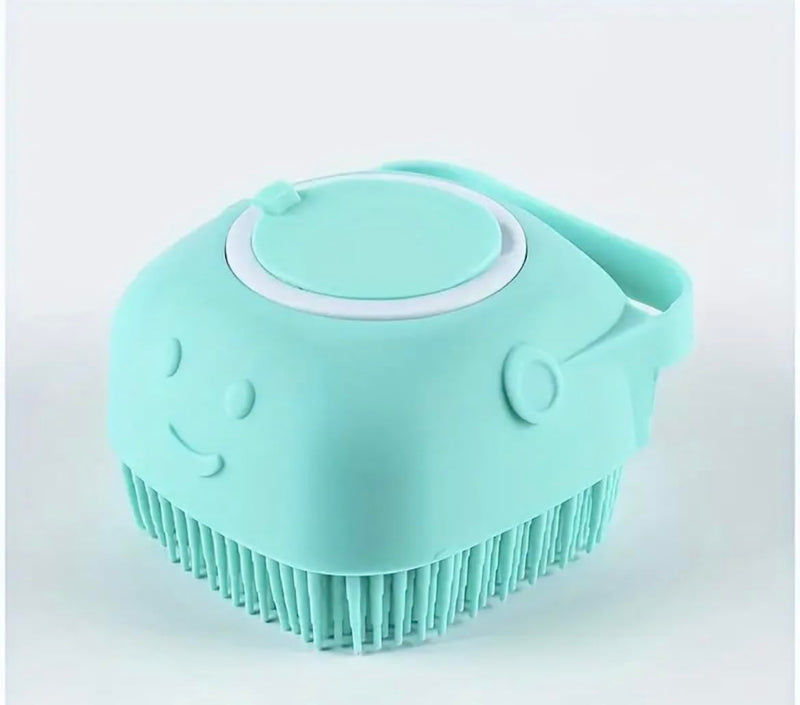 Pet Shampoo Brush, Silicone Massage Rubber Bath Comb With Shampoo Storage For Dog & Cat Grooming Tool, Blue