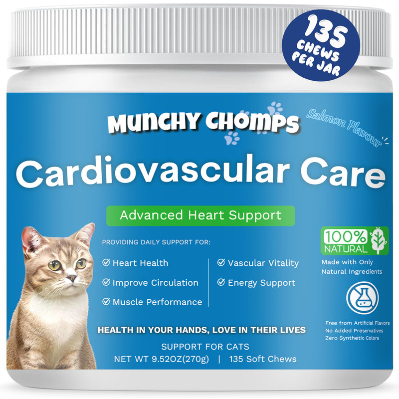 Cardio Chews for Cats - Advanced Cardiovascular Care - Heart Health & Circulation Support with Salmon Oil, Taurine, CoQ10 & More - Feline Supplement for Optimal Cardiac Function (Salmon) - BeesActive Australia