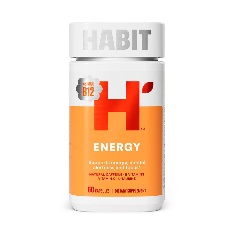Habit Energy Supplement (60 Capsules) - New Look, Supports Energy, Alertness and Focus, Natural Caffeine, Vitamins B & C, Green Tea Extract, Vegan, Non-GMO (1 Pack) 1 Pack