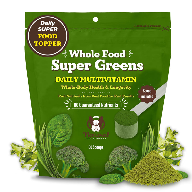 Natural Dog Company Dog Food Topper, Super Greens Dog Multivitamin Powder, Dog Vitamins and Supplements, Boost Immunity & Digestion, Dog Wellness Granules, Nutrient-Rich Food Topper for Dogs, 8 oz Super Greens Multivitamin - PawsPlanet Australia