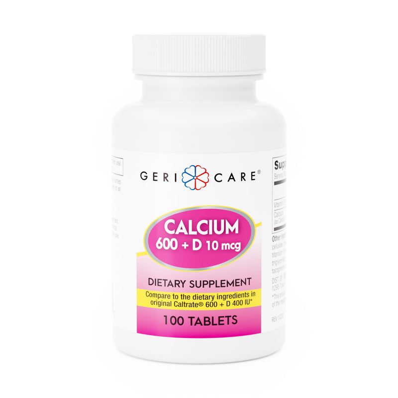 GeriCare Calcium 600mg, Vitamin D 10mcg (400 IU) Tablets, Supports Bone Health, Nutritional Supplement, 100 Count (Pack of 1) 100 Count (Pack of 1) Calcium 600mg - Vitamin D 10mcg