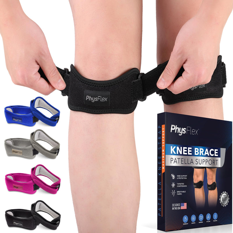 2 Pack Patella Knee Brace - Knee Support and Pain Relief, Running, Hiking, Basketball, Jumpers Knee, Tendonitis, Adjustable Strap Patellar Tendon Stabilizer Black (Pack Of 2) - BeesActive Australia