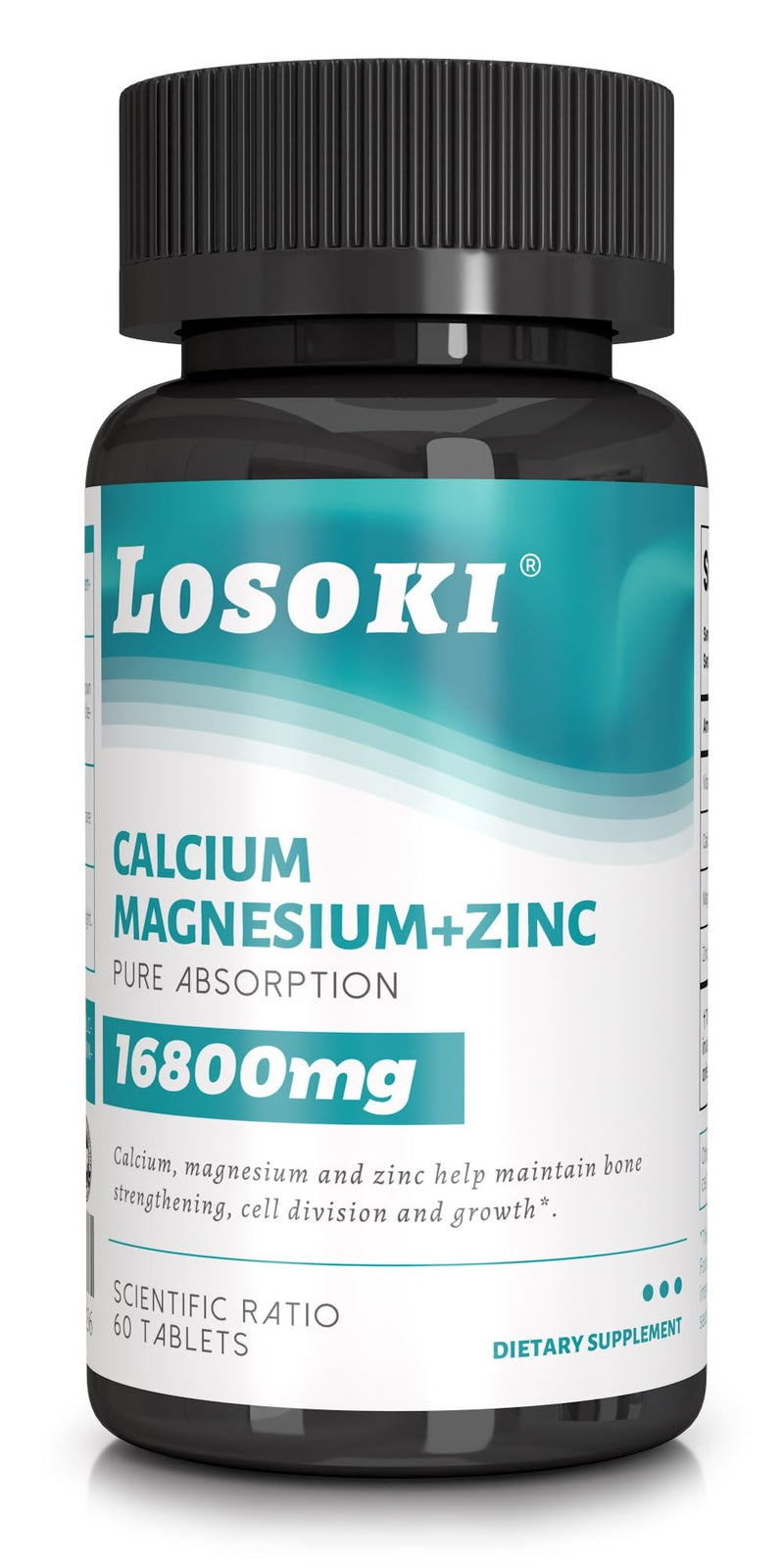 Losoki Calcium Magnesium Zinc Supplement, Support Bone Health - 60 Tablets | Calcium, Magnesium, Zinc, Vitamin D, Bone Health, Immune Support Vitamin D