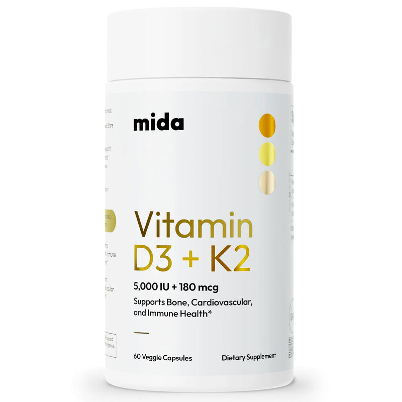Vitamin D3 K2 5000 IU with MK7 (180 mcg) | Natural Supplement for Bone Strength, Heart Health, and Immune Support | Vegan Capsules | 60 Servings