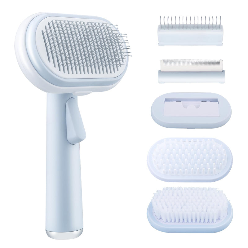 Cat & Dog Brush, 5 in 1 Pet Grooming Supplies Kit, Slicker Brush for Shedding, Dematting Undercoat Rake, Self Cleaning Comb for Indoor cats, Pet Hair Brushes Multifunction Set -Blue - BeesActive Australia
