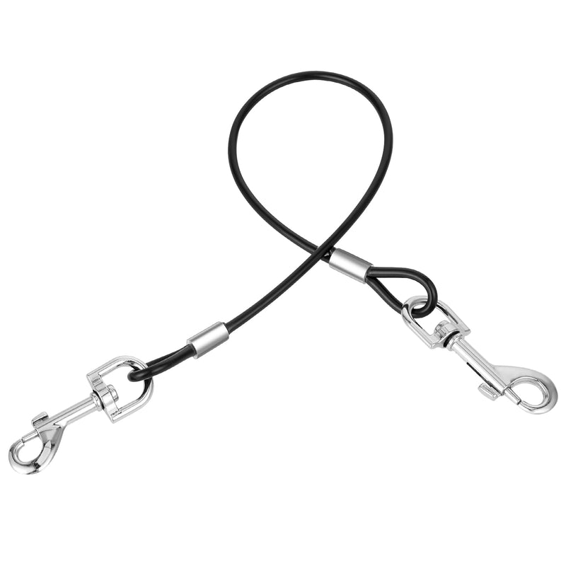 Chew-Proof Dog Seat Belt for Car, Dog Leash Tether Extender Dog Vehicle Safety Cable, Double Clip No-Chew Pet Car Leash 16 Inch Coated Wire Dog Leash Safety Restraint, 360°Rotation (Black) - BeesActive Australia