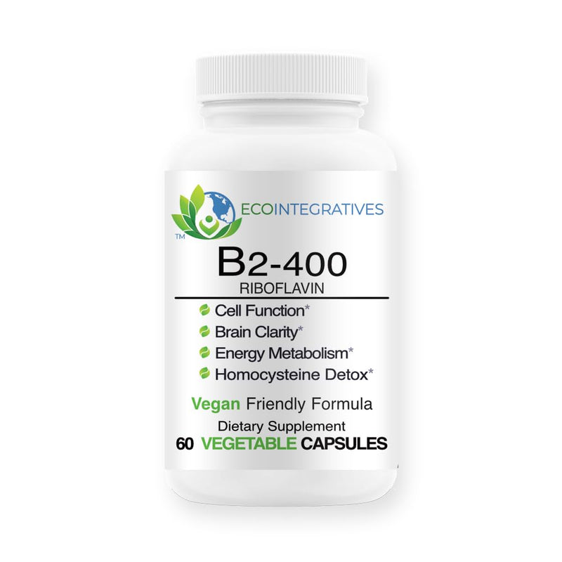 B2-400 Pure Riboflavin 400mg Supplement, 60 Veggie Capsules | for Nervous System Health, Cell Function*, Brain Clarity*, and Energy Metabolism*, Non-GMO Formula, Gluten Free, Dairy Free 60 Count (Pack of 1)
