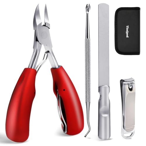 Nail Clippers Set,Toe Nail Clippers for Ingrown & Thick Toenails,Toe Nail Clippers for Thick Nails for Seniors Men Women,Professional Heavy Duty Toenail Clippers with Stainless Steel 4Pcs (red) Ingrown Toenails