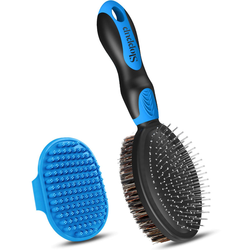 2PCS Dog Brush I Dog Brush for Shedding I Dog Bath Brush I Dog Brushes for Grooming I Double Sided Dog Hair Brush I Dog Brush For Short/Long Haired Dogs I Premium Pet Supplies (Black Blue) - BeesActive Australia