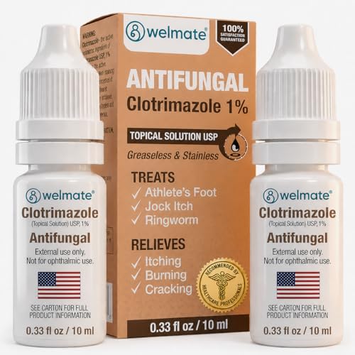 WELMATE Clotrimazole 1% Antifungal Drops, 2 Pack 0.33 fl oz Each - Athlete's Foot, Jock Itch & Ringworm Treatment, Fast-Acting, Greaseless Non-Staining, Relieves Itching, Burning & Cracked Skin