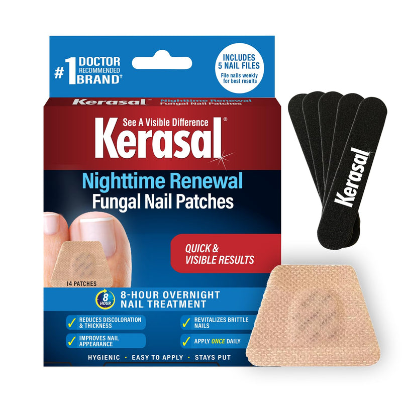 Kerasal Nighttime Renewal Patches + 5 Files - 14 Count (Pack of 1) - Kerasal Nail Repair for Damage, 8-Hour Solution Restores Healthy Appearance (Packaging May Vary) Nail Renewal Nighttime + 5 Files Nail Patches + Files