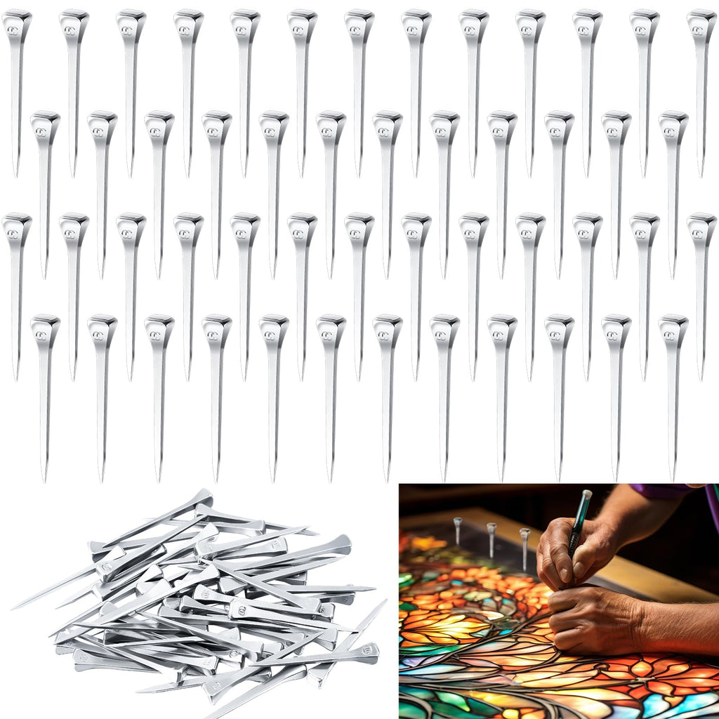 Zonon 50 Pcs 2 Inches Horseshoe Nails Stained Glass Supplies Glass Stop Blocks Applied to Pin Copper Foiled Glass Projects Together Horseshoe Nails for Secure Glass Crafts