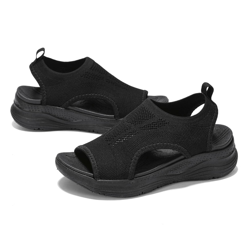 Womens Comfortable Orthopedic Sandals Arch Support Ladies Walking Sport Athletic Sandals Open Toe Slip On Plantar Fasciitis Platform Dress Sandal 2 Inches Heel 6.5 Black