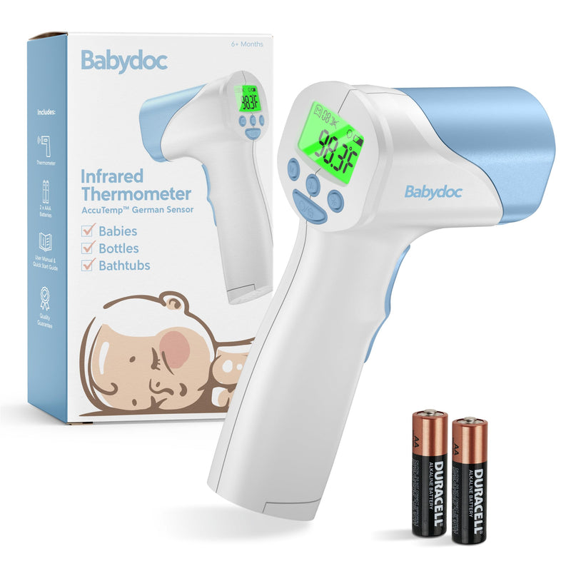 Babydoc Medical Grade FSA-HSA Eligible Baby Thermometer for Kids, AccuTemp German Sensor, 3-in-1 Safe Non-Contact Infrared Forehead Thermometer, Object Mode for Milk or Bathwater, Infants, Children Blue