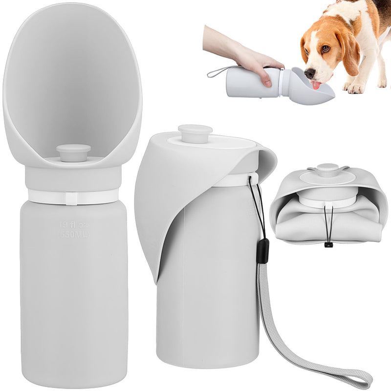 Milisten Foldable Dog Water Bottle: 19oz/550ml Dog Travel Water Bottles - Soft Silicone Leak Travel Bottle for Puppy Pet Outdoor Walking Hiking Camping (Light Grey)