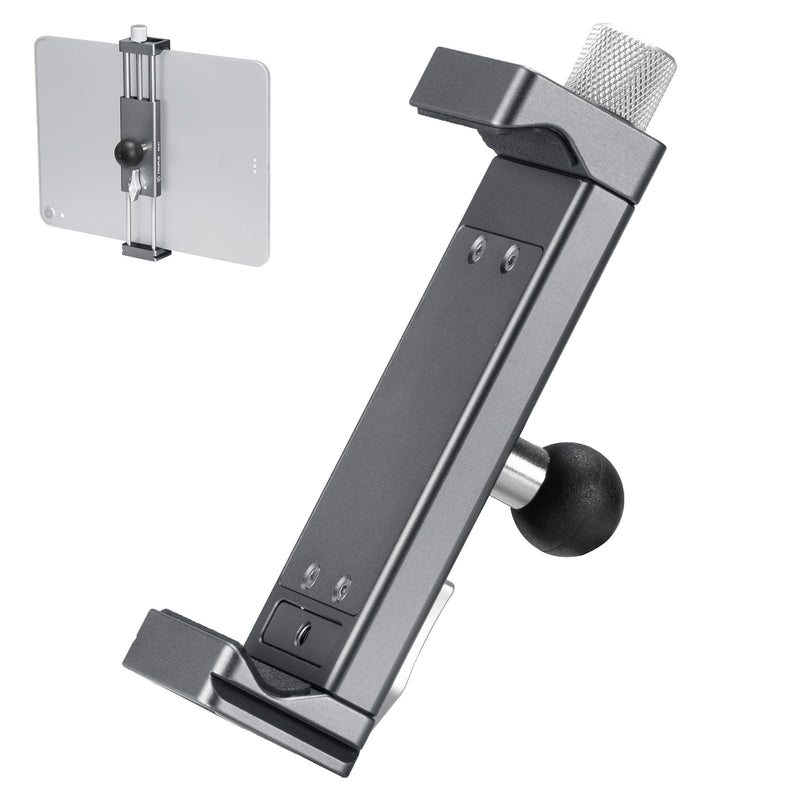 FANAUE 17mm Ball Head iPad Stand for Tripod Mount, Compatible with Double Socket Arm and Car Mount, 360° Rotatable Tablet Holder for Desk Vehicles Dashboar, Supports 5.5-12.9" iPad Install
