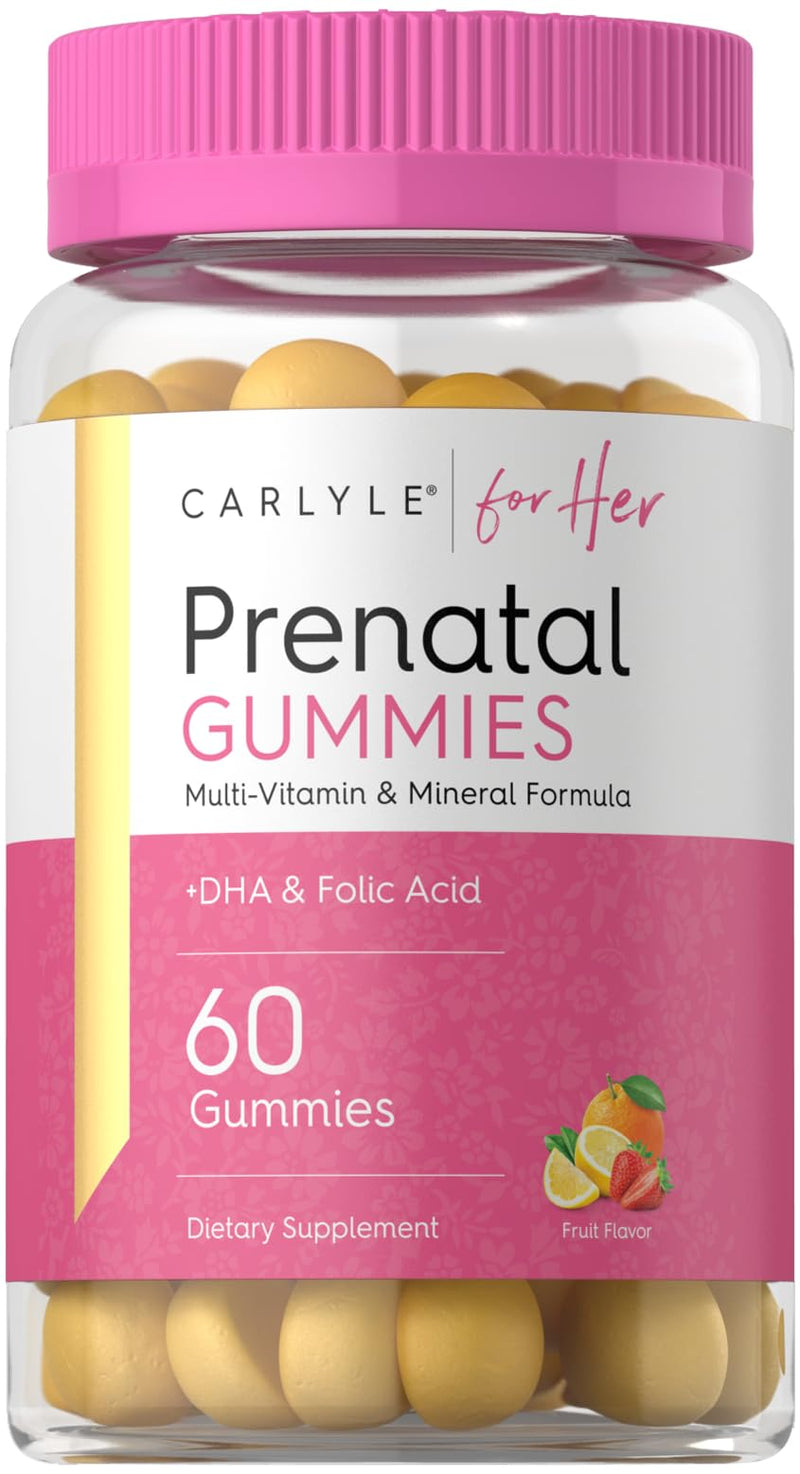 Carlyle Prenatal Gummy with DHA & Folic Acid | 60 Gummies | Women's Multivitamin and Mineral Supplement | Fruit Flavor | Non-GMO, Gluten Free | For Her
