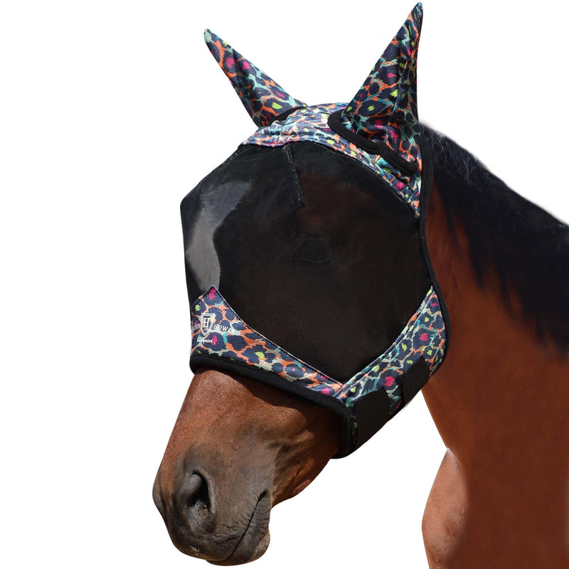 Harrison Howard Pro LumiVista Horse Half Face Fly Mask Large Eye Space with Ears UV Protection for Horse Iridescent Prints M Medium - BeesActive Australia