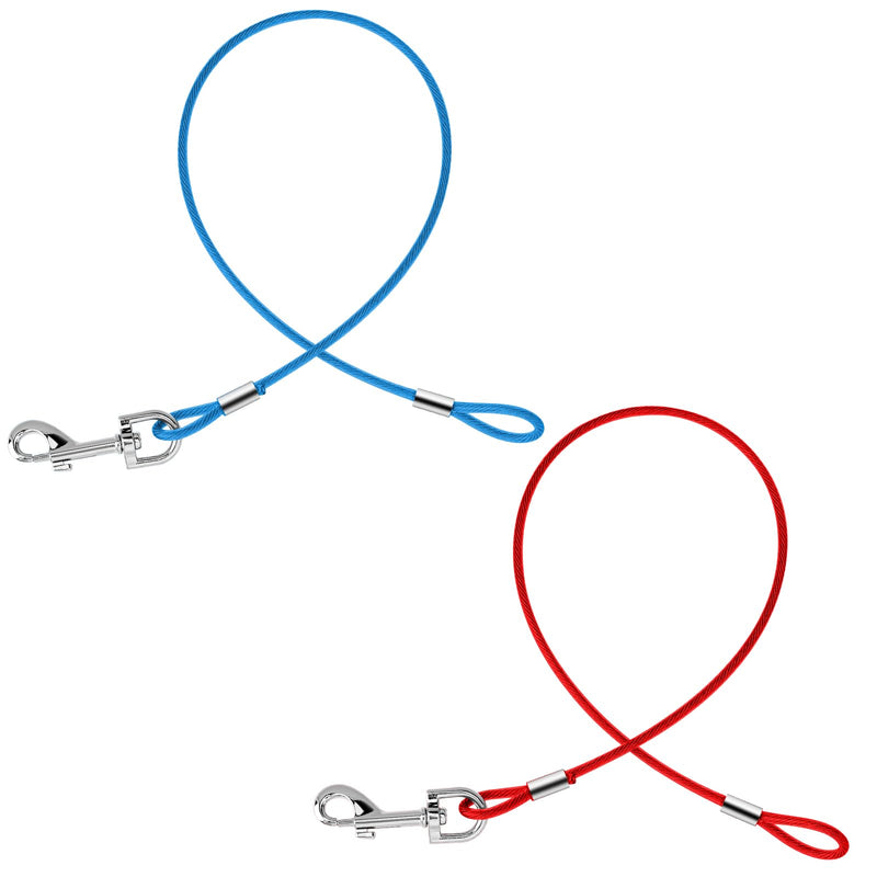 Chew Proof Cable Dog Leash Extension, 2 Pack Metal Cable Leads, Heavy Duty Dog Leash Non-Tangle Connect Leash for Any Leash & Collar & Harness, Dog Leash Extender (Red, Blue) - BeesActive Australia