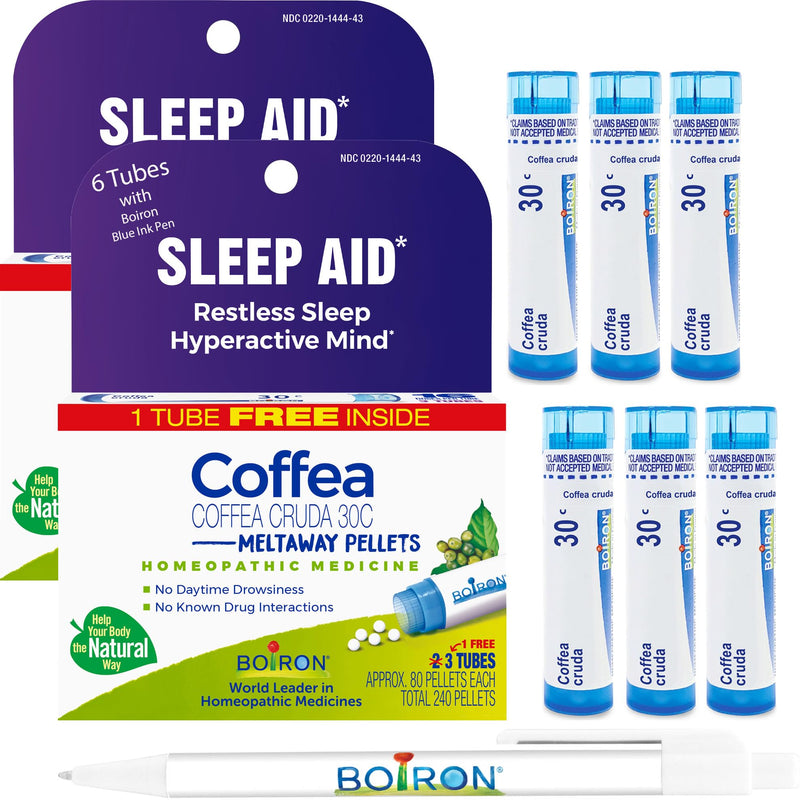 Boiron Coffea Cruda 30C - 6 Total Blue Tubes - Homeopathic Sleep Aid for Restless Sleep, Mental Hyperactivity, Racing Thoughts, and Difficulty Sleeping with Blue Ink Pen - BeesActive Australia