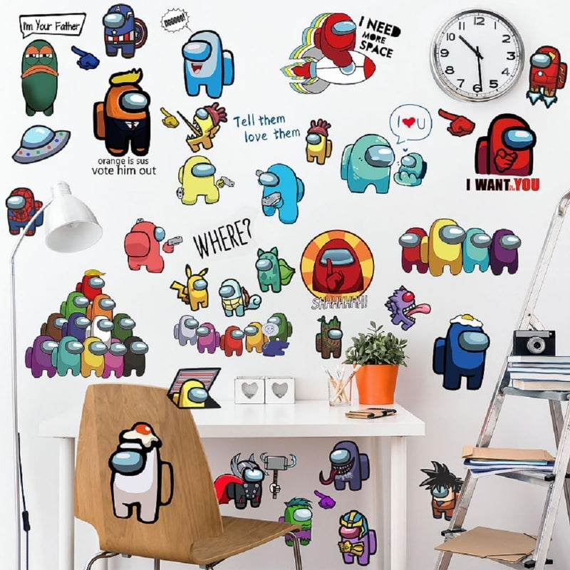 Video Game Wall Decals, 49 Pcs Large Waterproof Cartoon Wall Sticker Peel and Stick Removable Anime Wall Mural Decor for Kids Bedroom Baby Nursery Living Room Decoration, as156 - BeesActive Australia